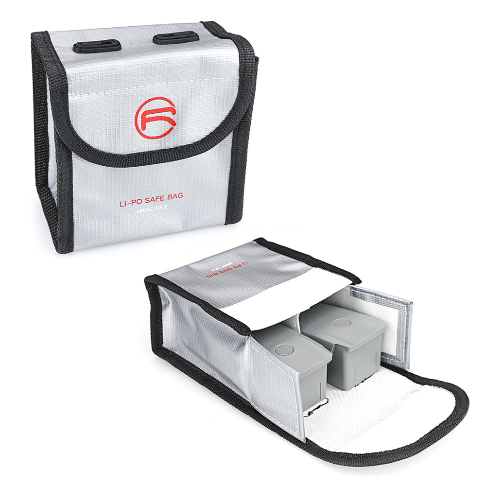RCSTQ Li-Po Safe 2-Battery Bag Explosion Proof with Power Indicator for DJI Mavic Air 2 - Silver
