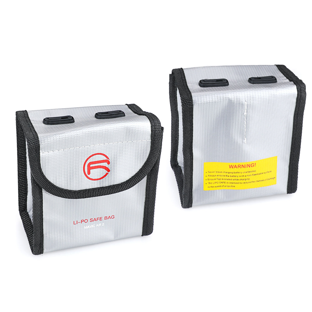 RCSTQ Li-Po Safe 2-Battery Bag Explosion Proof with Power Indicator for DJI Mavic Air 2 - Silver
