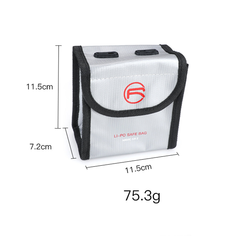 RCSTQ Li-Po Safe 2-Battery Bag Explosion Proof with Power Indicator for DJI Mavic Air 2 - Silver
