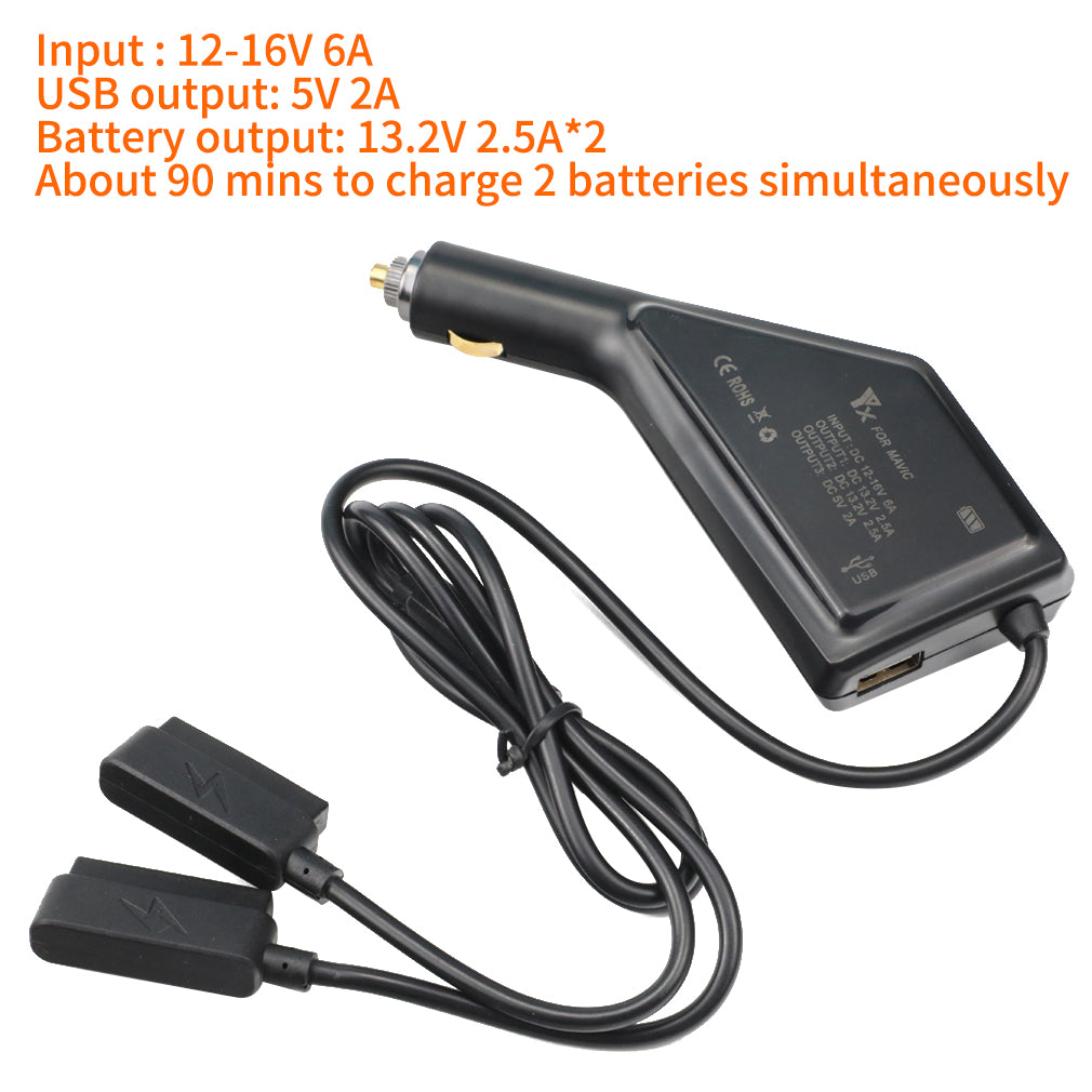 3-in-1 Dual-Battery Car Charger Safe Fast Remote Controller Outdoor Charging Intelligent with USB Port for DJI Mavic Pro