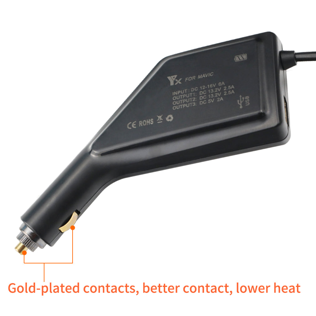 3-in-1 Dual-Battery Car Charger Safe Fast Remote Controller Outdoor Charging Intelligent with USB Port for DJI Mavic Pro