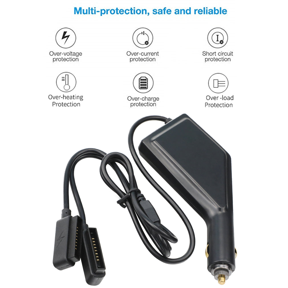 3-in-1 Dual-Battery Car Charger Safe Fast Remote Controller Outdoor Charging Intelligent with USB Port for DJI Mavic Pro