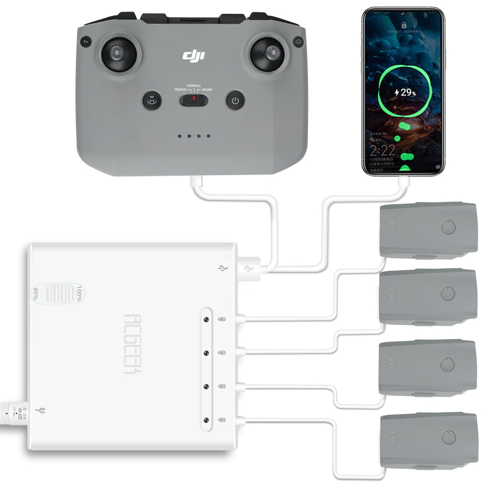 RCSTQ Drone Multi Battery Charger Intelligent Fast Charging Hub for DJI Mavic Air 2 - EU Plug