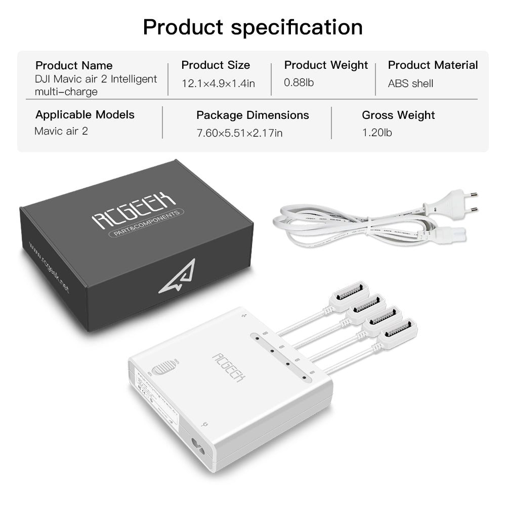 RCSTQ Drone Multi Battery Charger Intelligent Fast Charging Hub for DJI Mavic Air 2 - EU Plug