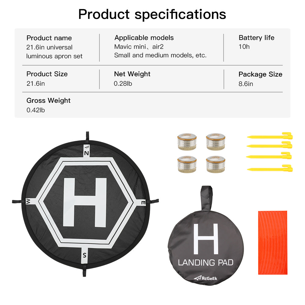 RCSTQ 55cm Luminous Parking Apron Foldable Landing Pad + 4 Night Lights for DJI Mavic Mini/Air 2