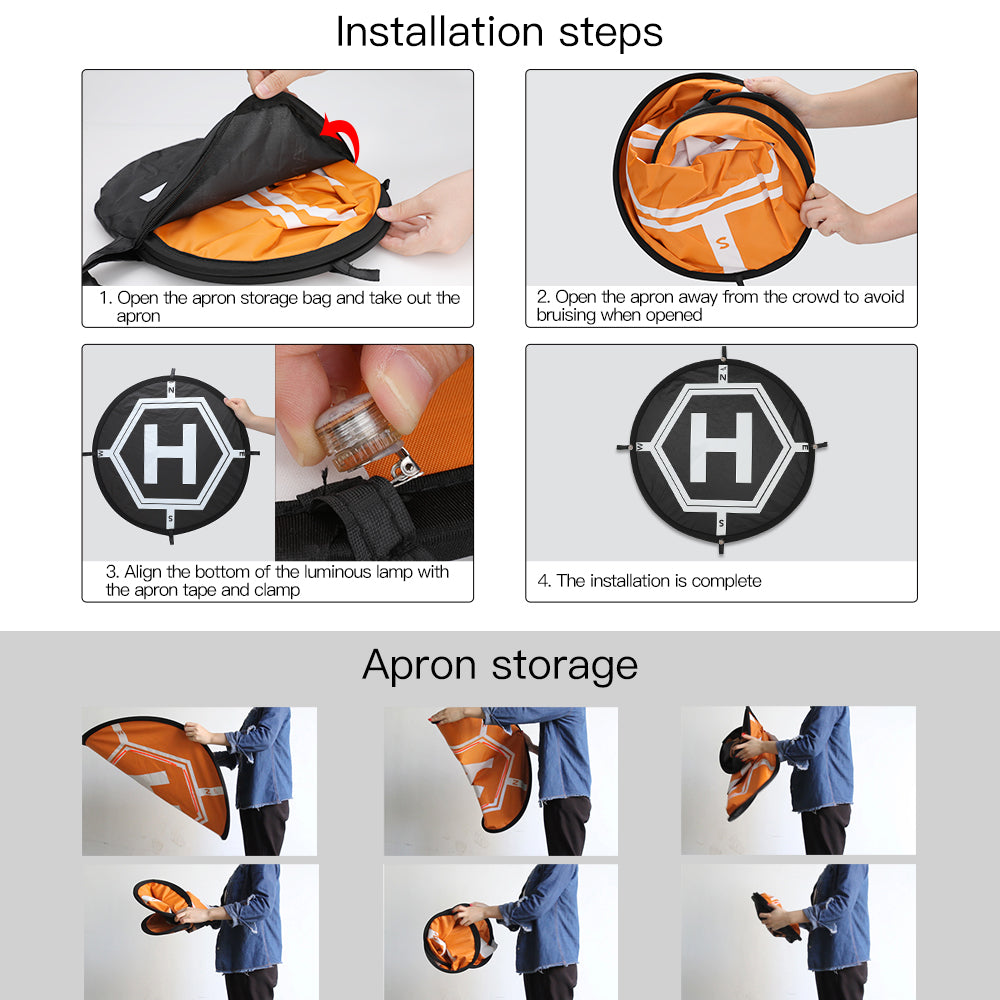 RCSTQ 55cm Luminous Parking Apron Foldable Landing Pad + 4 Night Lights for DJI Mavic Mini/Air 2