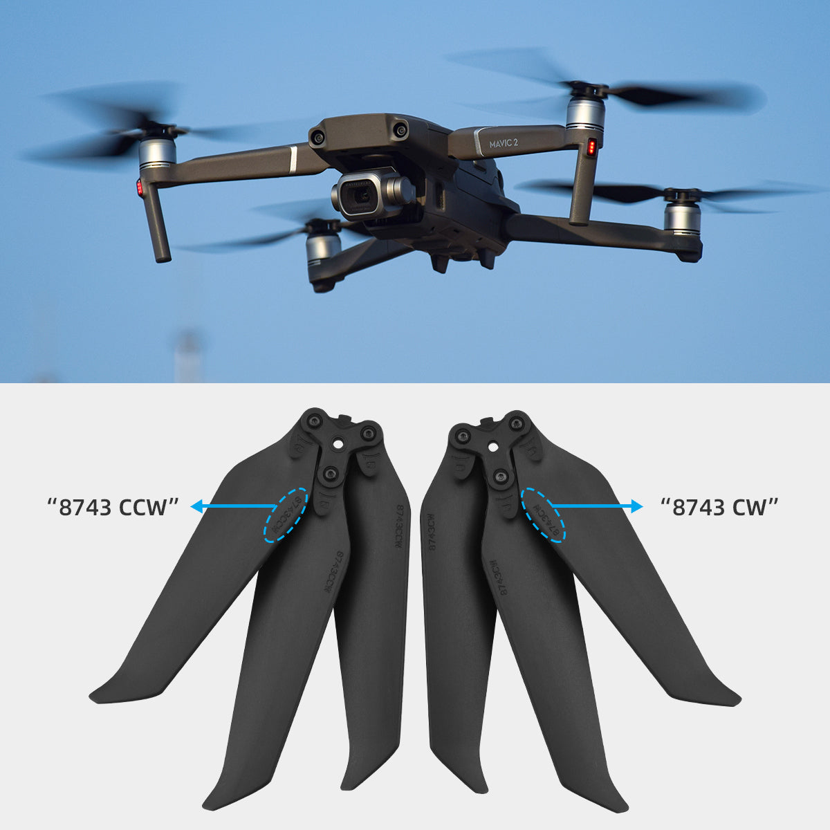 2 Pairs Low-Noise Nylon Three-Blade Propellers Accessories for DJI Mavic 2 8743F