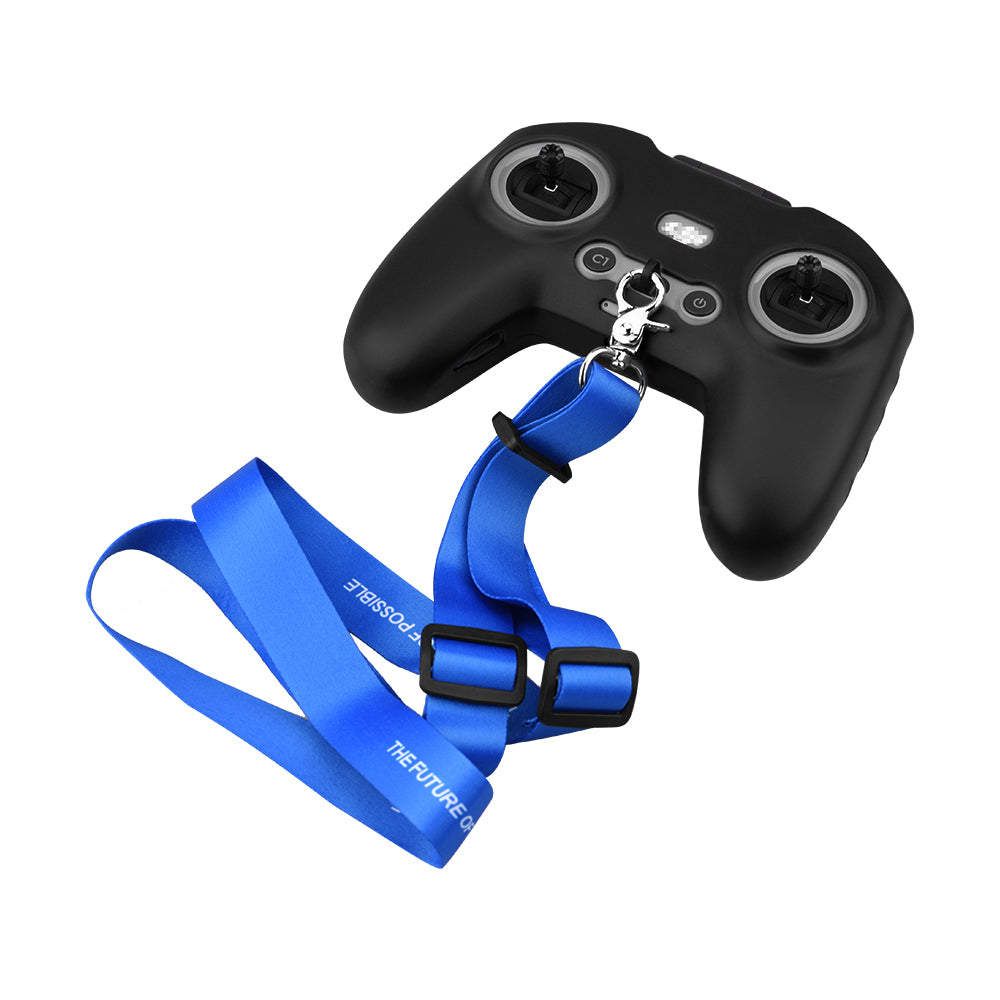 EWB8494_2+max2473 Soft Silicone Sleeve Anti-scratch Protective Cover with Lanyard for DJI FPV Combo Remote Controller - Black+Blue