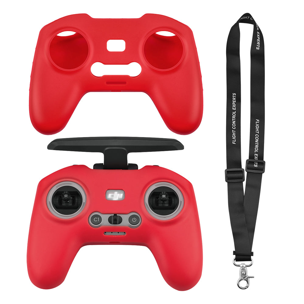 EWB8494_2+max2473 Soft Silicone Sleeve Anti-scratch Protective Cover with Lanyard for DJI FPV Combo Remote Controller - Red+Black