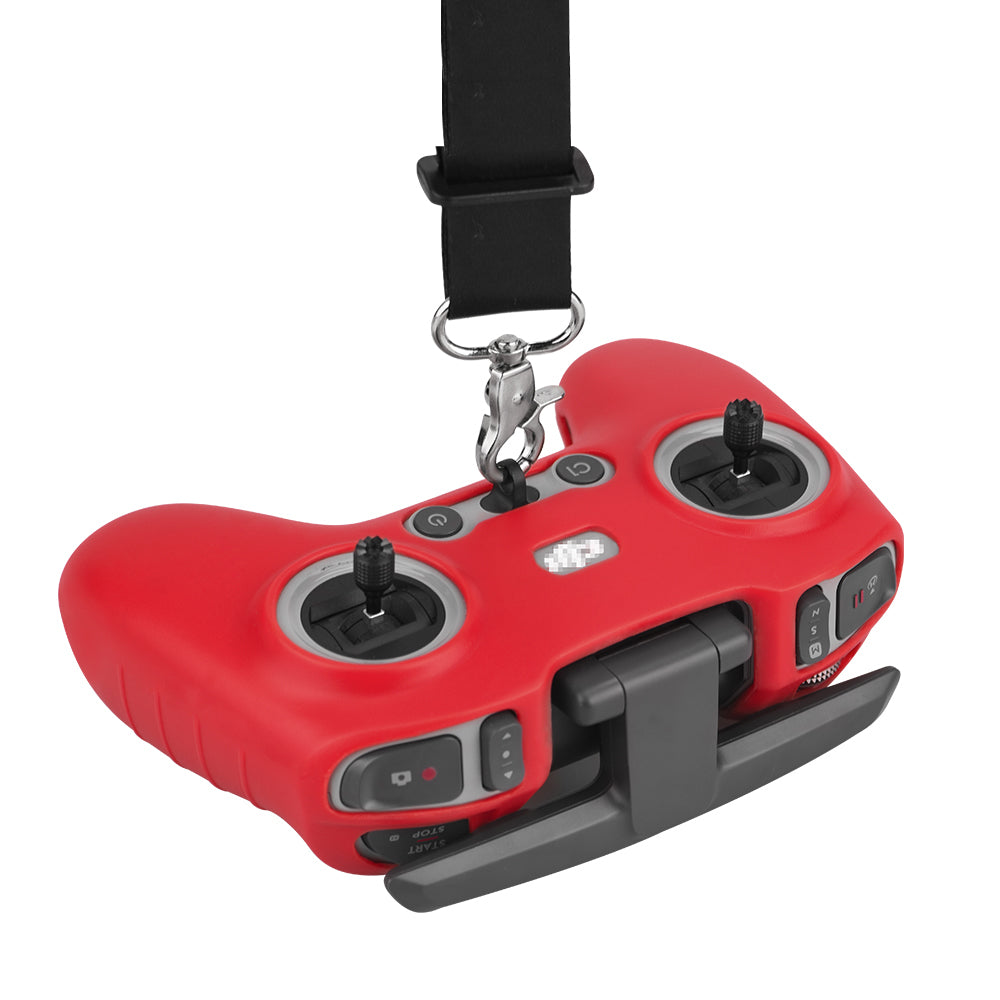 EWB8494_2+max2473 Soft Silicone Sleeve Anti-scratch Protective Cover with Lanyard for DJI FPV Combo Remote Controller - Red+Black