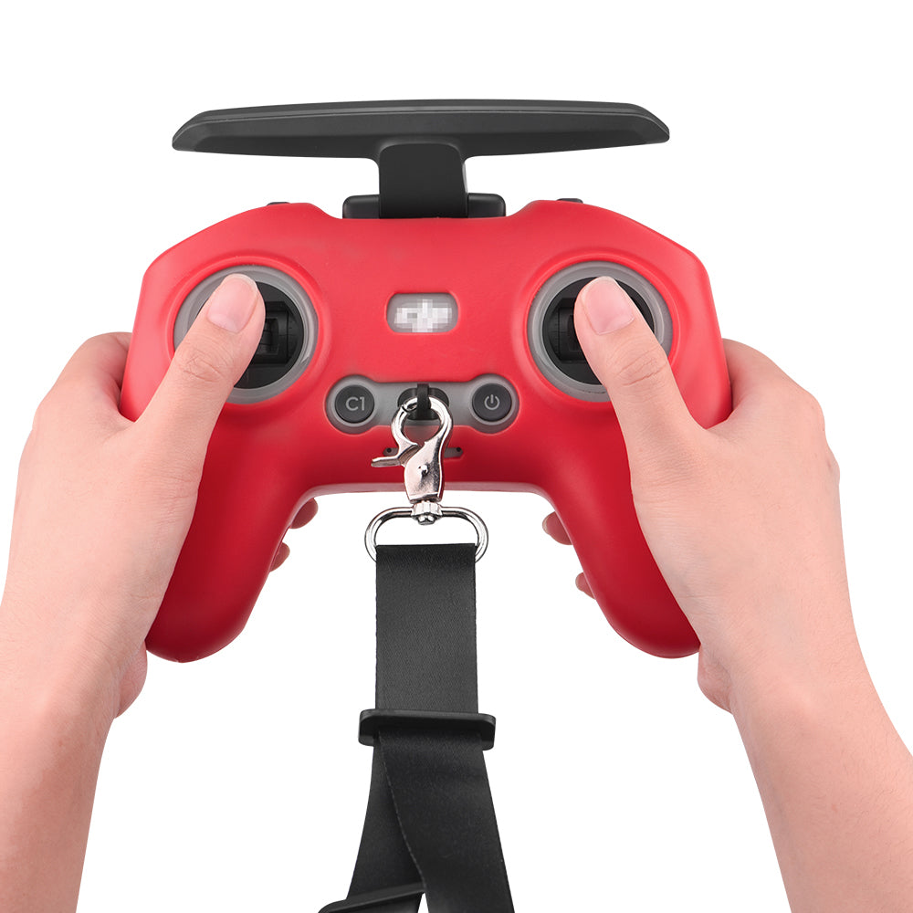 EWB8494_2+max2473 Soft Silicone Sleeve Anti-scratch Protective Cover with Lanyard for DJI FPV Combo Remote Controller - Red+Black