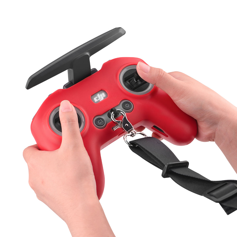 EWB8494_2+max2473 Soft Silicone Sleeve Anti-scratch Protective Cover with Lanyard for DJI FPV Combo Remote Controller - Red+Black