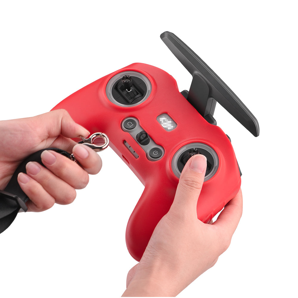 EWB8494_2+max2473 Soft Silicone Sleeve Anti-scratch Protective Cover with Lanyard for DJI FPV Combo Remote Controller - Red+Black