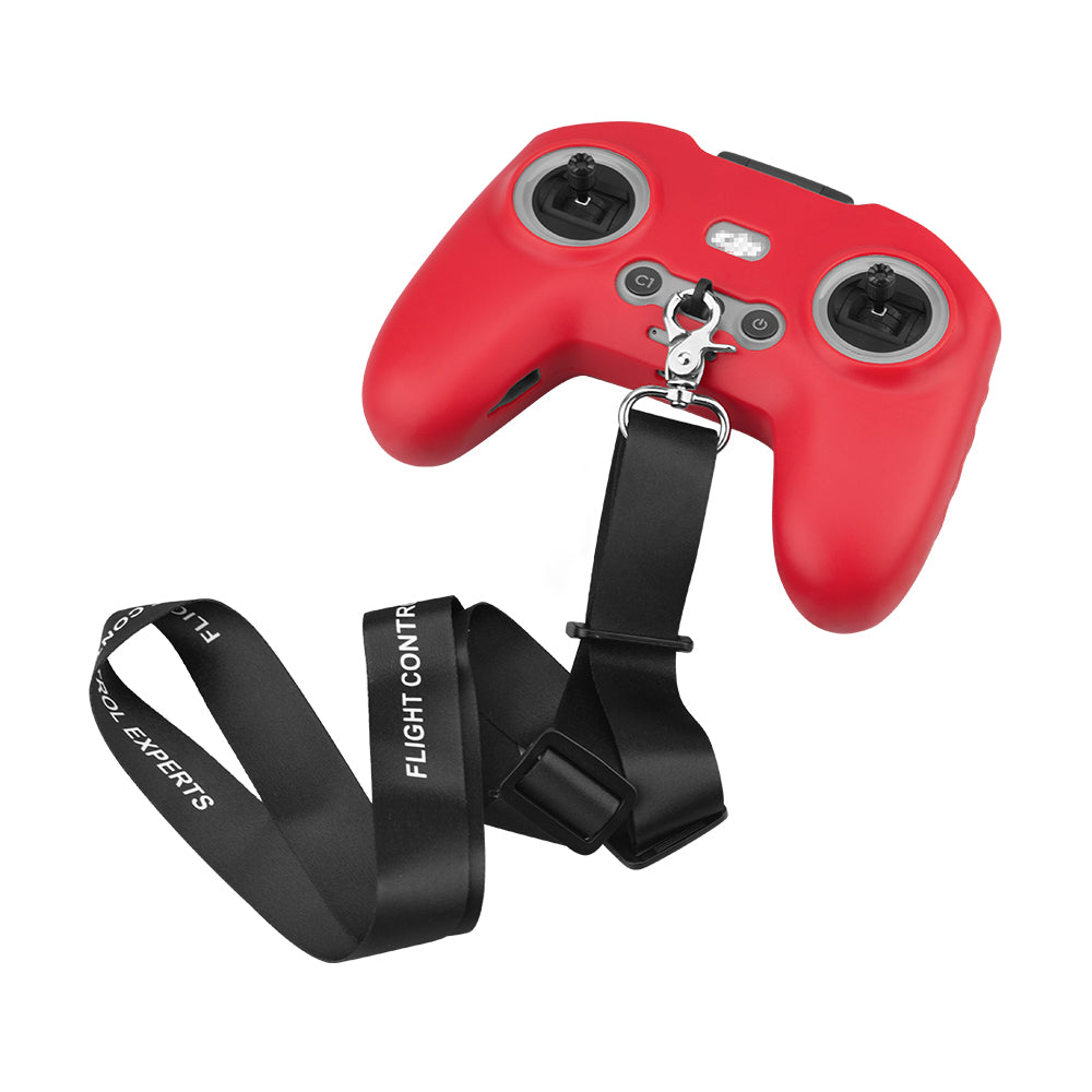 EWB8494_2+max2473 Soft Silicone Sleeve Anti-scratch Protective Cover with Lanyard for DJI FPV Combo Remote Controller - Red+Black