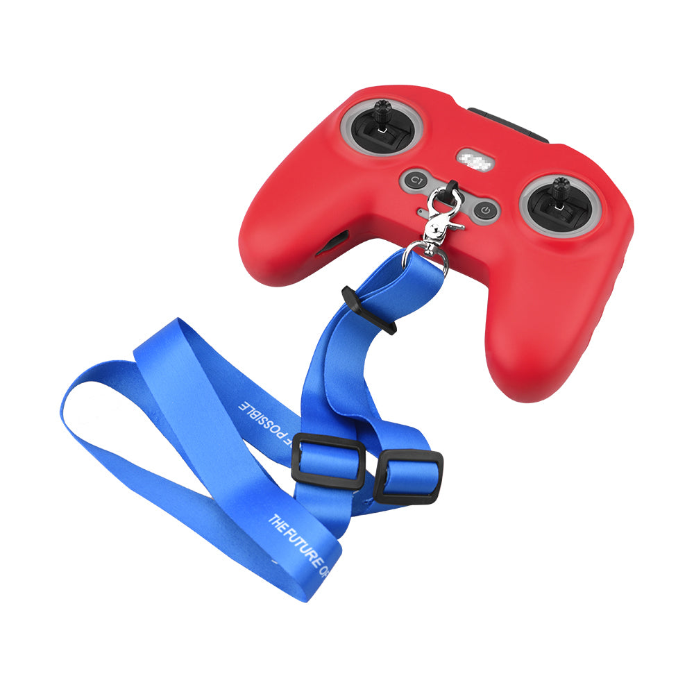 EWB8494_2+max2473 Soft Silicone Sleeve Anti-scratch Protective Cover with Lanyard for DJI FPV Combo Remote Controller - Red+Blue