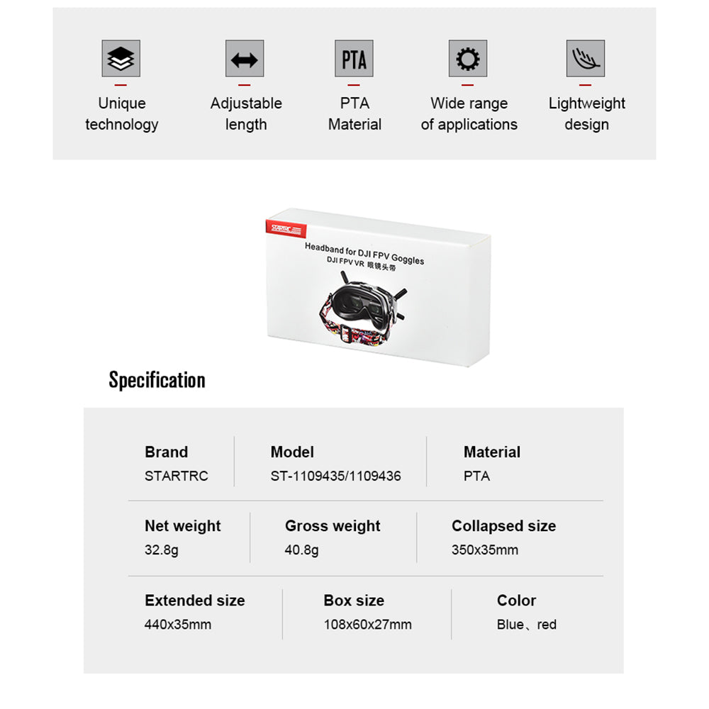 STARTRC Adjustable Headband VR Glasses Head Strap for DJI FPV Goggles/FPV Goggles V2 - Blue