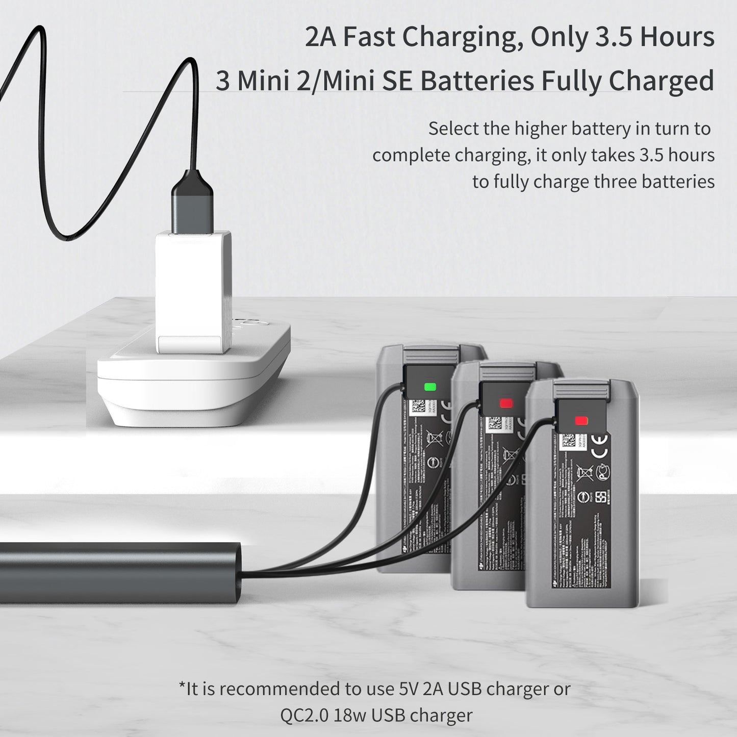 TELESIN TE-MC-001 3-in-1 Drone Battery Charging Cable Fast Charger Wire for DJI Mavic Mini 2/Mini SE