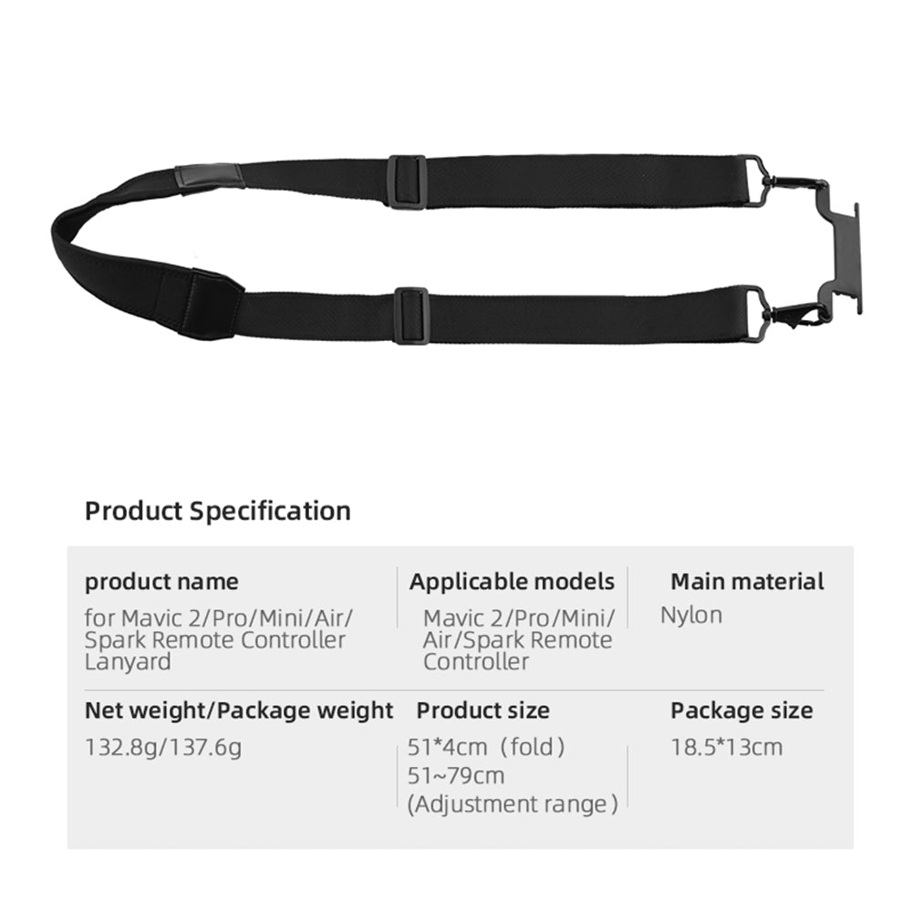 ZZCP8765 For DJI Mavic 2/Pro/Mini/Air/Spark Remote Control Wide Thick Lanyard Hanging Neck Strap with Double Buckle