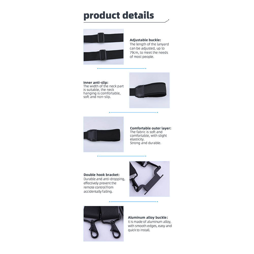 ZZCP8765 For DJI Mavic 2/Pro/Mini/Air/Spark Remote Control Wide Thick Lanyard Hanging Neck Strap with Double Buckle