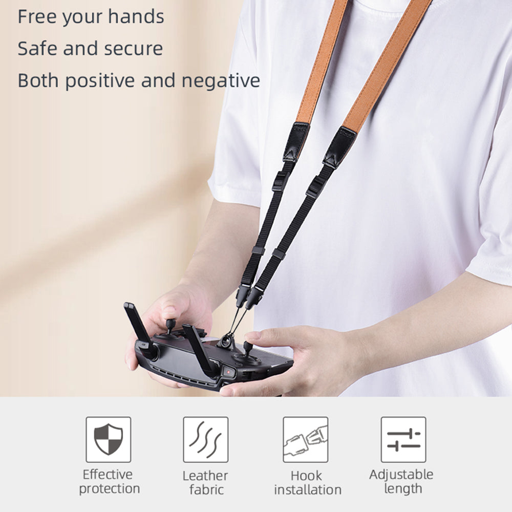 ZZCP8767 For DJI Mavic 2/Pro/Mini/Air/Spark Remote Control Lanyard Neck Strap with Bracket - Brown