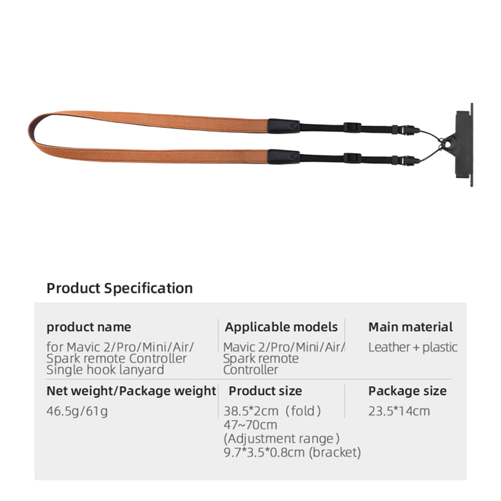 ZZCP8767 For DJI Mavic 2/Pro/Mini/Air/Spark Remote Control Lanyard Neck Strap with Bracket - Brown