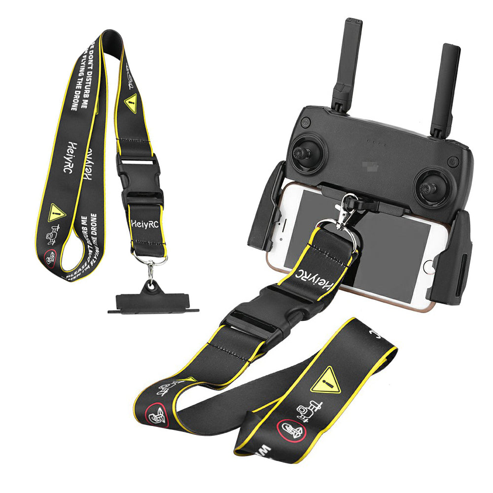 ZZCP8768 Lanyard Neck Strap with Hook Bracket for DJI Mavic 2/Pro/Mini/Air/Spark Remote Control - Black/Yellow Edge
