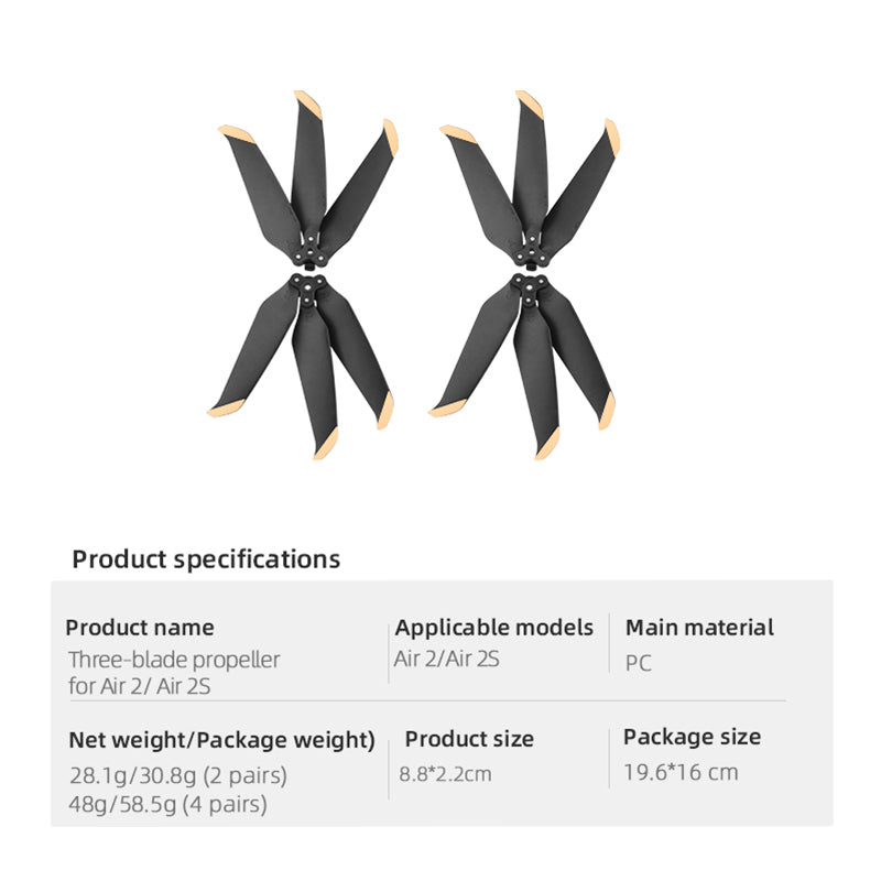 EWB9031 2 Pairs Quick Release Three-blade Propeller Noise Reduction Blade Propeller for DJI Mavic Air 2/Air 2S Drone - Black