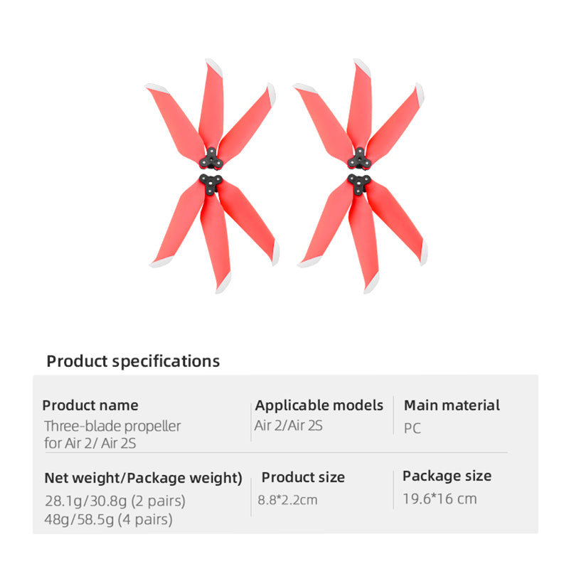 EWB9031 2 Pairs Quick Release Three-blade Propeller Noise Reduction Blade Propeller for DJI Mavic Air 2/Air 2S Drone - Red
