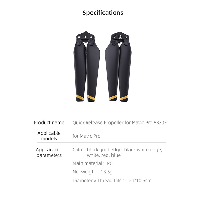 Max0432 1 Pair Low Noise Quick Release Propeller for DJI Mavic Pro 8330F - Black/Gold Edge