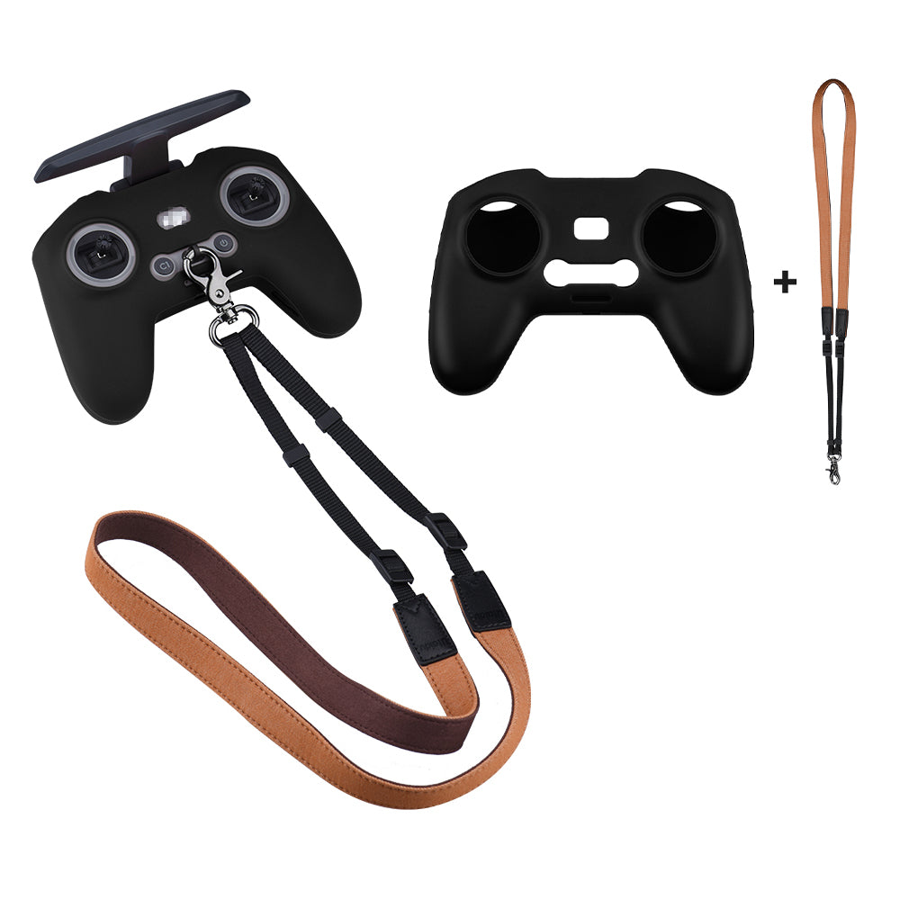 UTAIDU EWB8664_2+EWB8494_2 For DJI FPV Remote Control Lanyard Strap + Silicone Sleeve Protective Cover - Black
