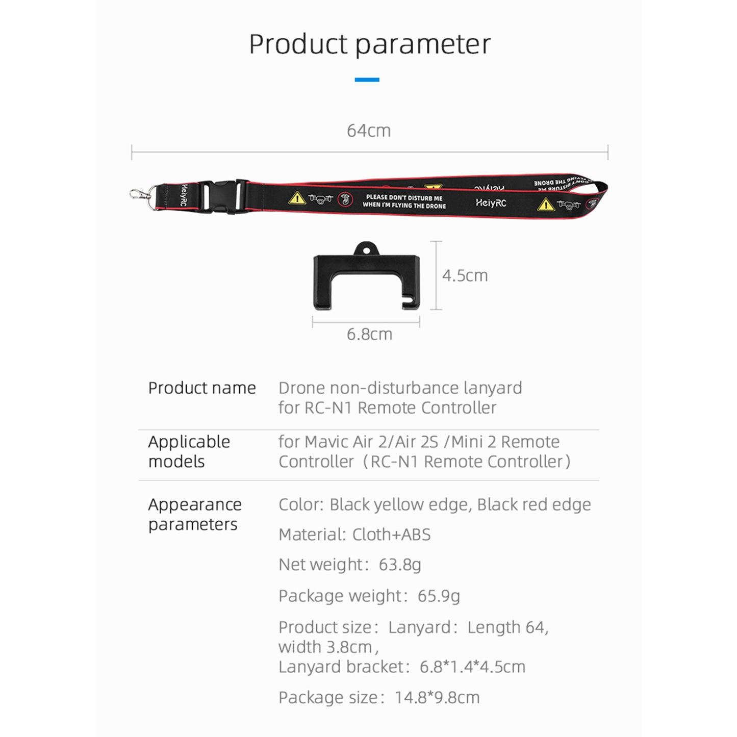 HEIYRC EWB8743 Adjustable Neck Strap Lanyard Shoulder Belt for DJI Mavic Air 2/Air 2S /Mini 2 RC-N1 Remote Controller - Black Red Edge