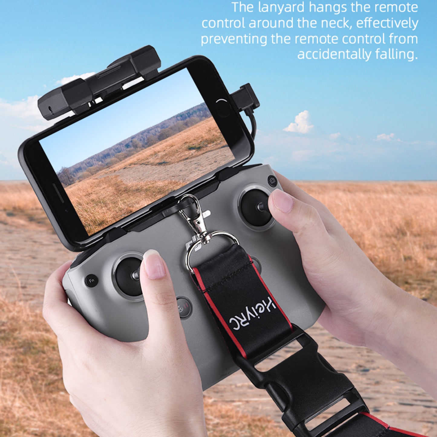 HEIYRC EWB8743 Adjustable Neck Strap Lanyard Shoulder Belt for DJI Mavic Air 2/Air 2S /Mini 2 RC-N1 Remote Controller - Black Red Edge