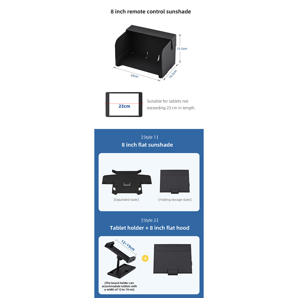 EWB8651+EWB8650 Remote Control Support + 8-inch Monitor Sun Hood Sunshade for DJI Mavic Air 2/Air 2S/Mini 2