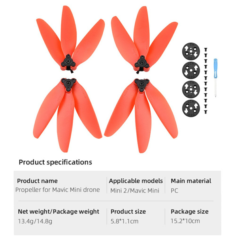 EWB8490 2 Pairs Quick Release Three-blade Propeller Drone Replacement Parts for DJI Mavic Mini/Mini 2 - Red