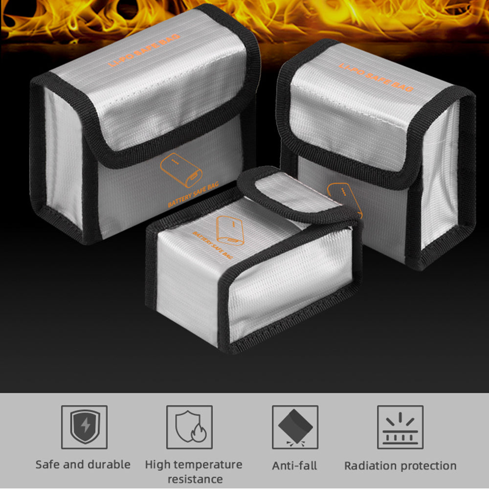 EWB8428_2 EWB8429_2 Explosion-Proof Fire Retardant 2 Battery Bag High-Temperature Storage Box for DJI FPV Combo - Black