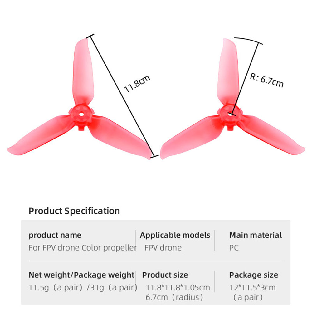 EWB8575 2 Pairs Color Propeller Drone Replacement Blades Props for DJI FPV Combo - Red