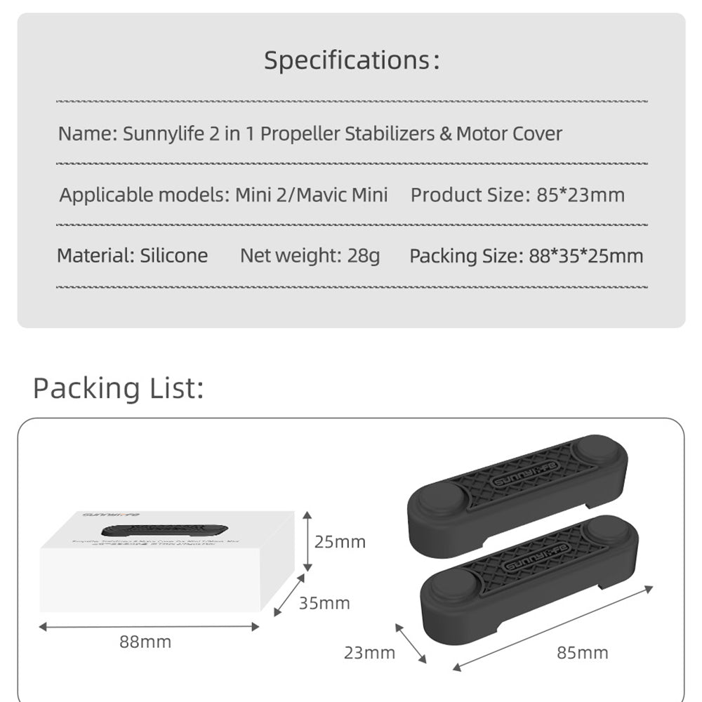SUNNYLIFE Q9426 2 in 1 Propellers Holder Guard Prop Blade Stabilizer Motor Cover for DJI Mini 2/Mini SE/Mavic Mini Drone - Black