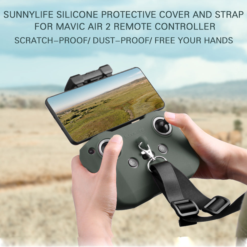 SUNNYLIFE Remote Controller Silicone Cover Protective Sleeve with Strap for DJI Mavic 3/Air 2S/Mavic Air 2/Mini 2 - Army Green