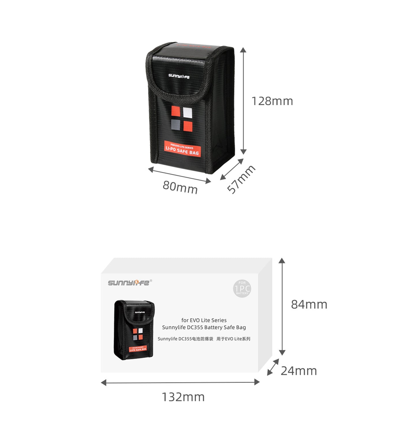 SUNNYLIFE EVO-DC355 Anti-dust Fireproof Anti-explosion Battery Storage Bag for EVO Lite Battery (Suitable for 1Pc Battery)