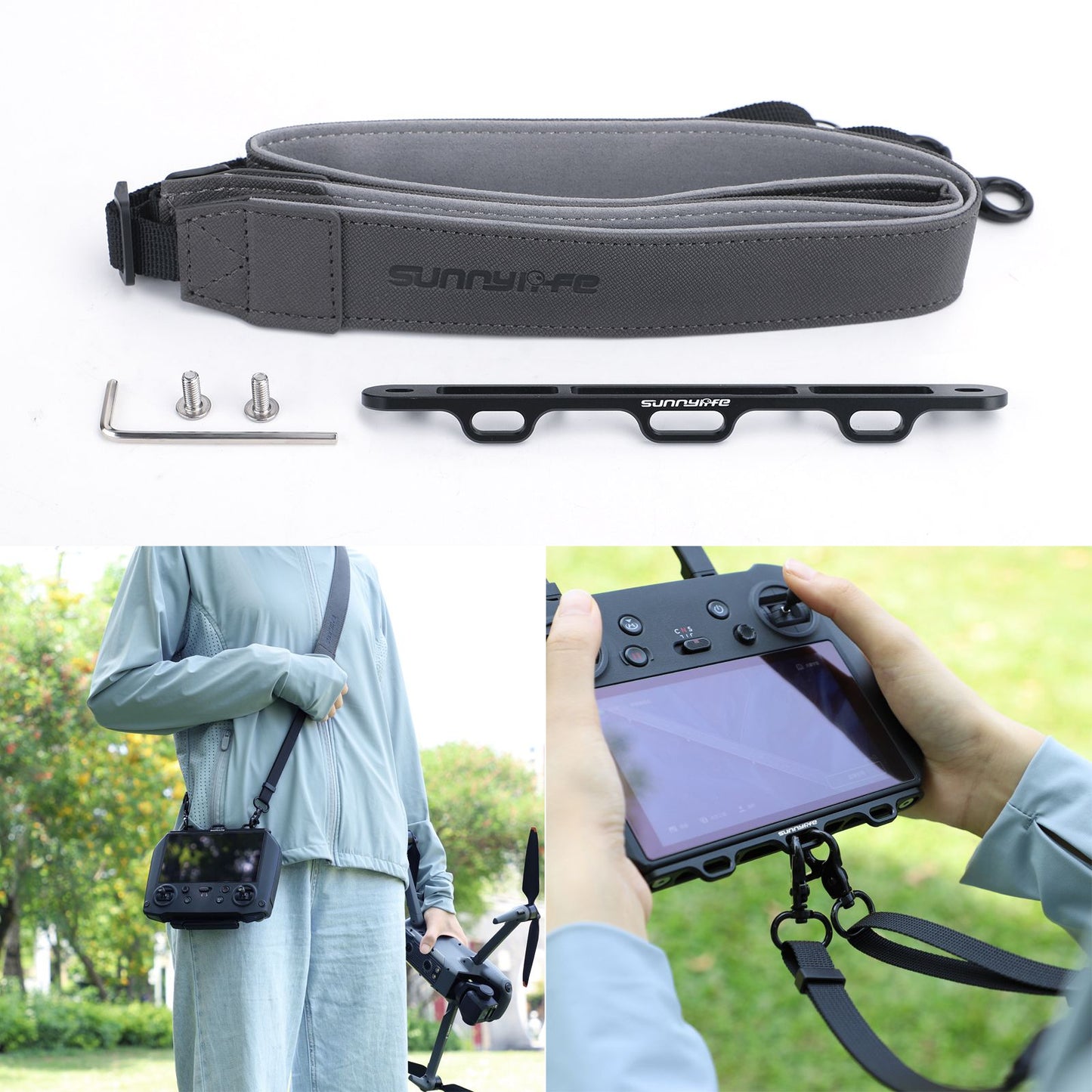 SUNNYLIFE GS377 Multi-use Bracket Comfortable Shoulder Lanyard for RC Pro/Smart Controller Accessories with Metal Hook + PU Leather Strap