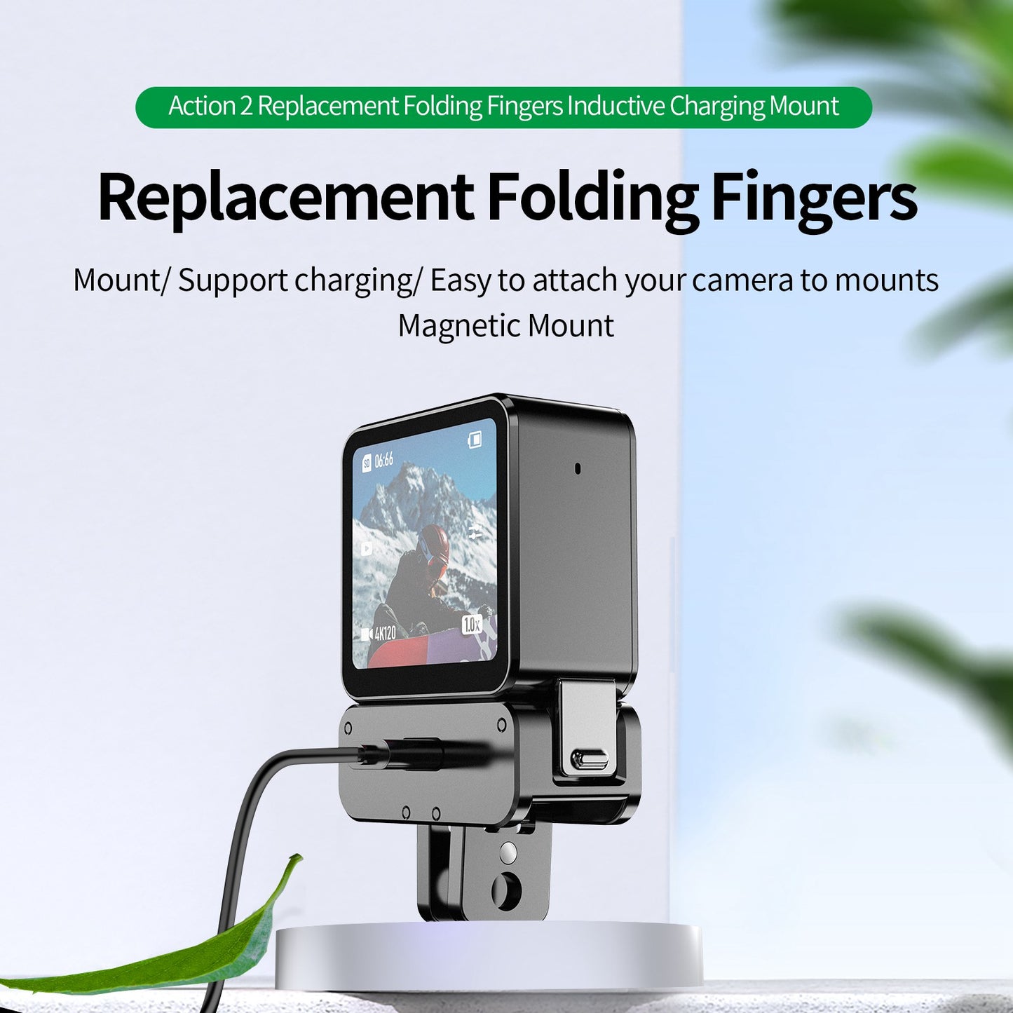 Uniqkart OA-TPM-T01 Magnetic Dual Port Charging Mount for DJI Action 2 Charging Base Portable Charging Stand with 1/4 Adapter