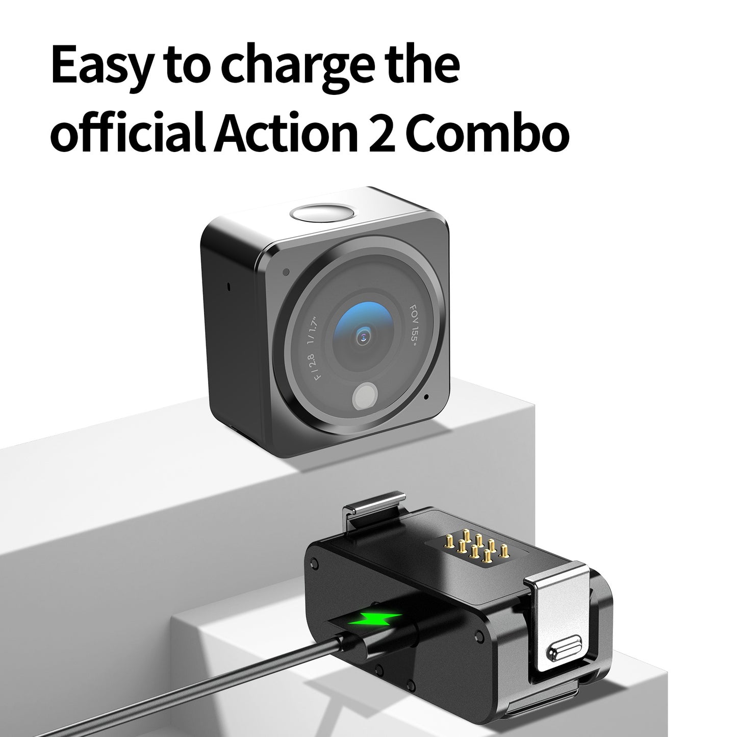 Uniqkart OA-TPM-T01 Magnetic Dual Port Charging Mount for DJI Action 2 Charging Base Portable Charging Stand with 1/4 Adapter