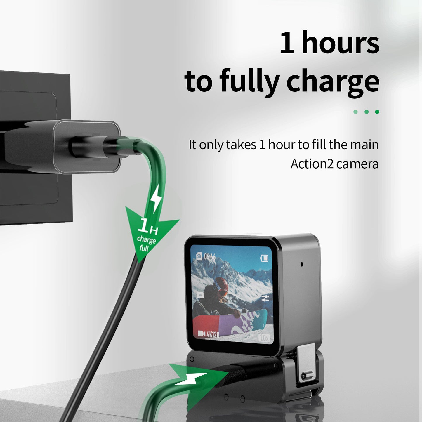 Uniqkart OA-TPM-T01 Magnetic Dual Port Charging Mount for DJI Action 2 Charging Base Portable Charging Stand with 1/4 Adapter