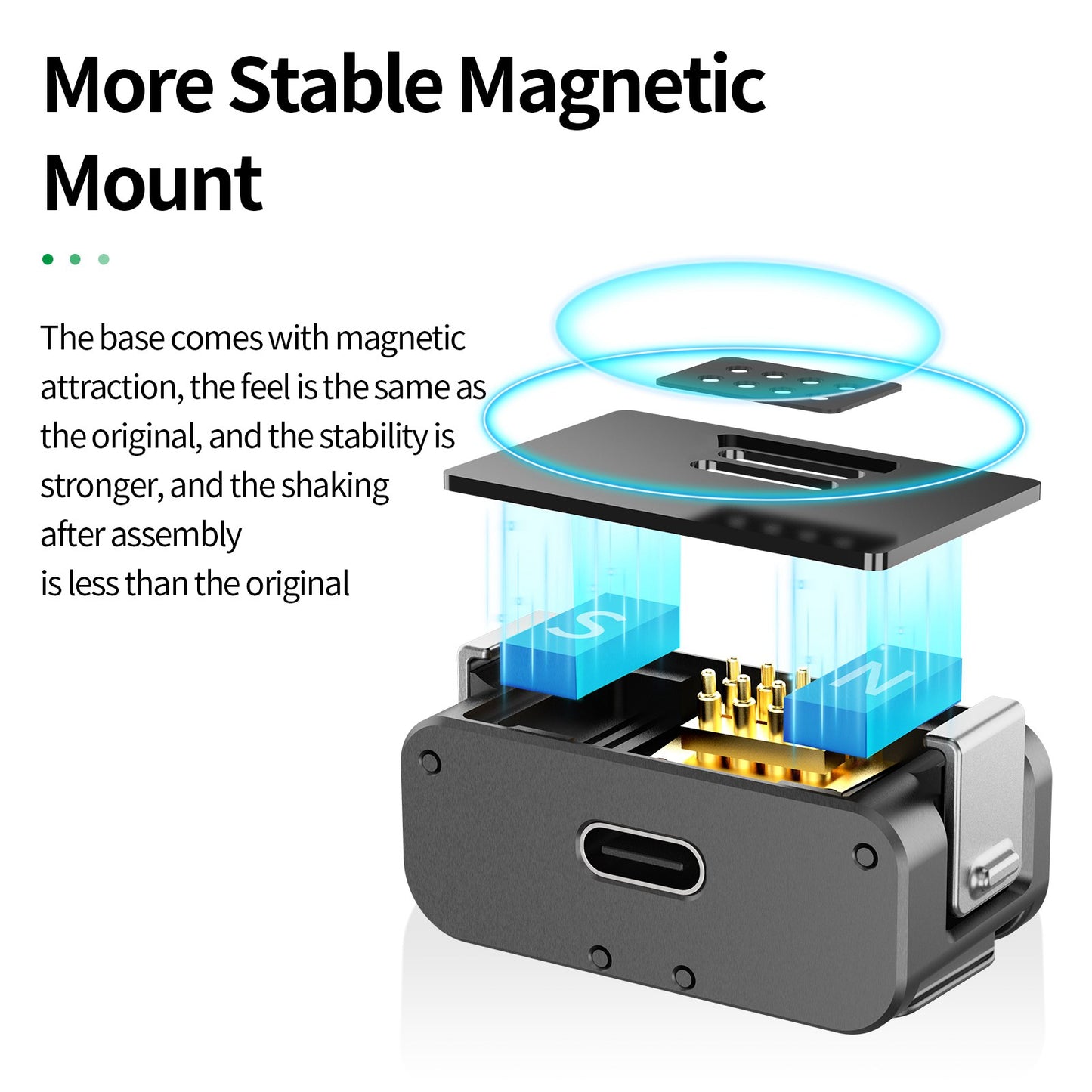 Uniqkart OA-TPM-T01 Magnetic Dual Port Charging Mount for DJI Action 2 Charging Base Portable Charging Stand with 1/4 Adapter