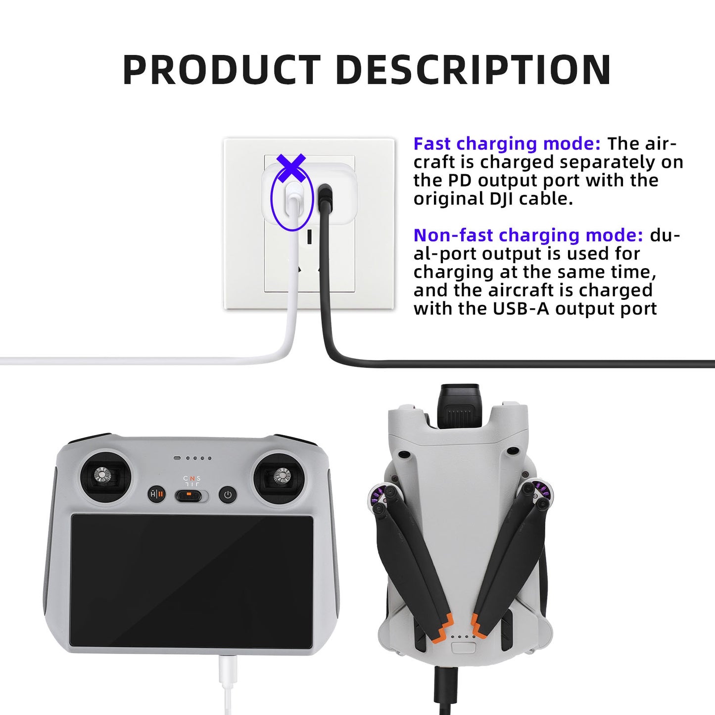 RCSTQ 1356500 30W GaN QC3.0 Dual Port Charger for DJI Mini 2/Mini 3 Pro Drone Fast Charger Adapter RC Aircraft Portable Mini Wall Charger Block (CN Plug)
