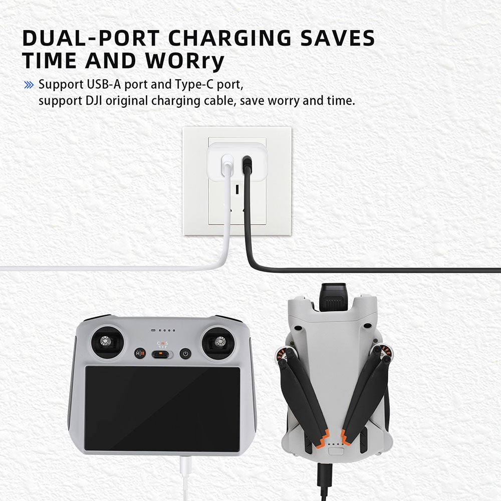 RCSTQ 1356500 30W GaN QC3.0 Dual Port Charger for DJI Mini 2/Mini 3 Pro Drone Fast Charger Adapter RC Aircraft Portable Mini Wall Charger Block (CN Plug)