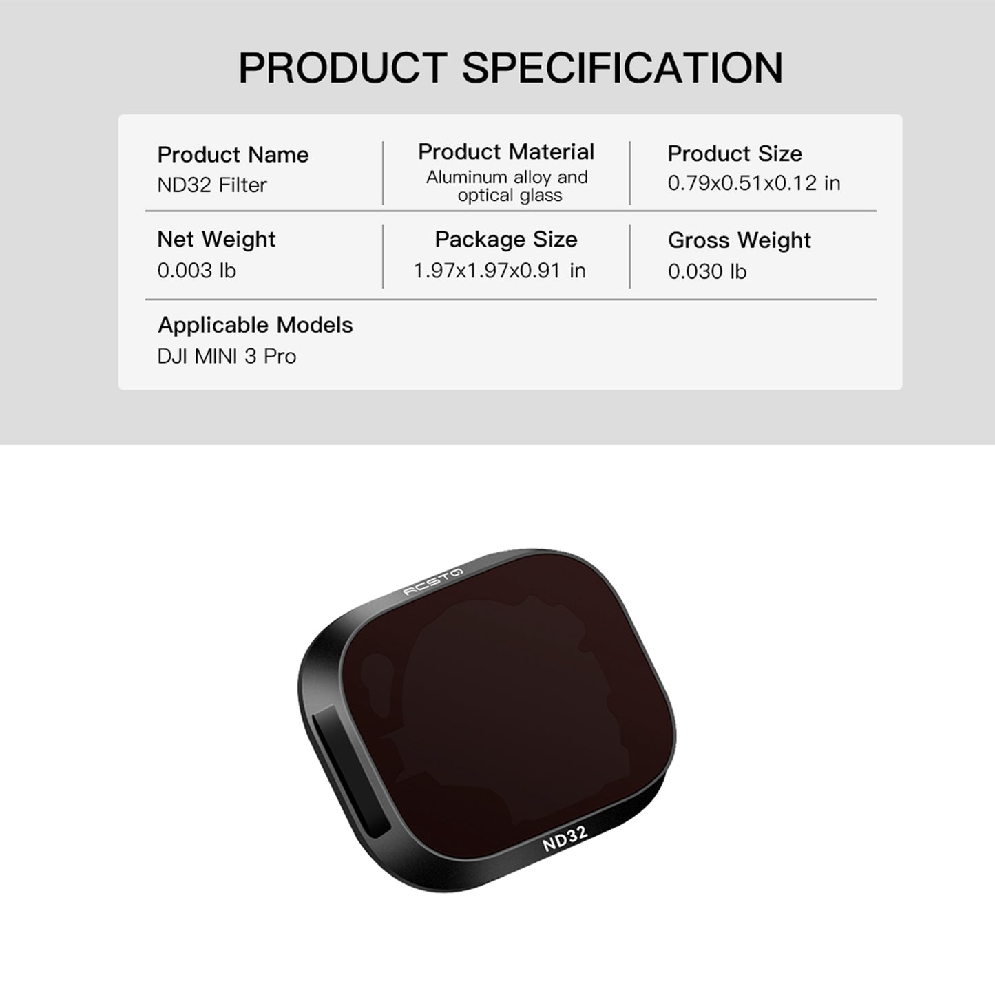 RCSTQ For DJI Mini 3 Pro Aluminum Alloy+Glass ND Filter ND8 ND16 ND32 ND64 RC Accessories - ND32