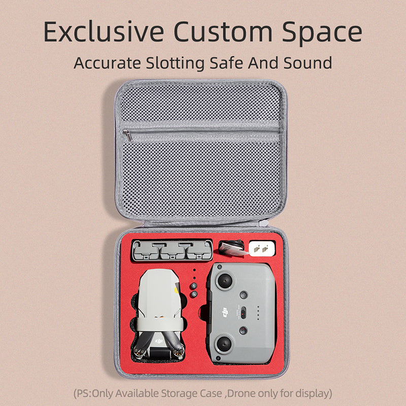 For DJI Mini 2 / Mini 2 SE Combo Drone and Accessories Storage Bag Portable Shockproof Carrying Case Handbag - Grey / Red Liner