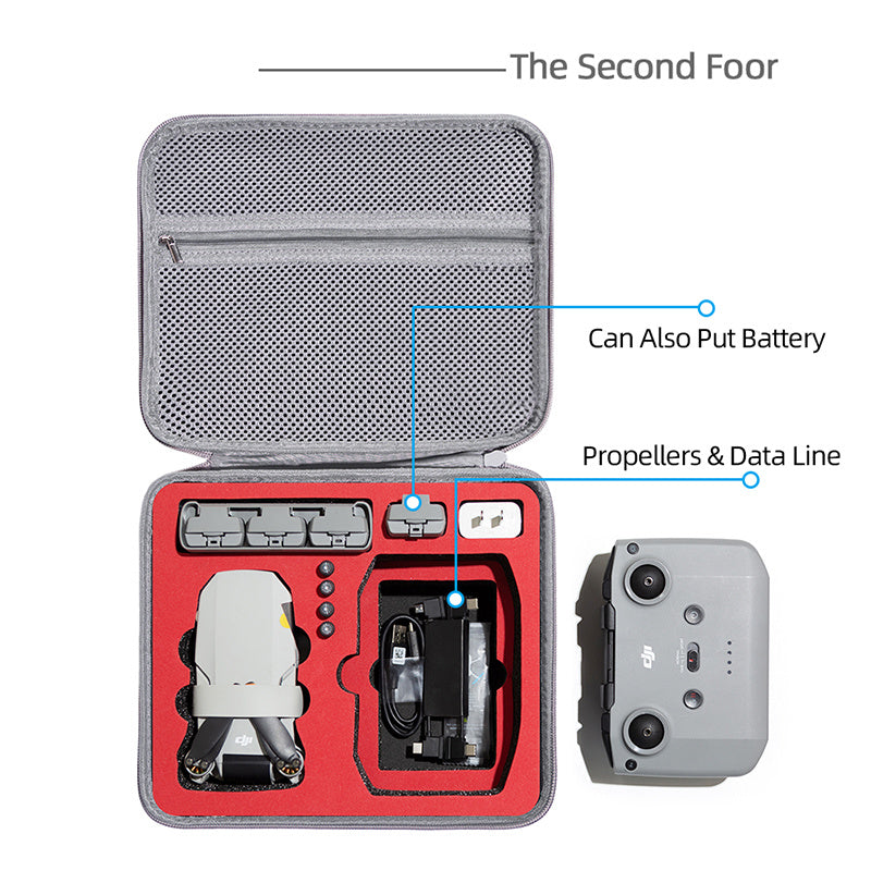 For DJI Mini 2 / Mini 2 SE Combo Drone and Accessories Storage Bag Portable Shockproof Carrying Case Handbag - Grey / Red Liner