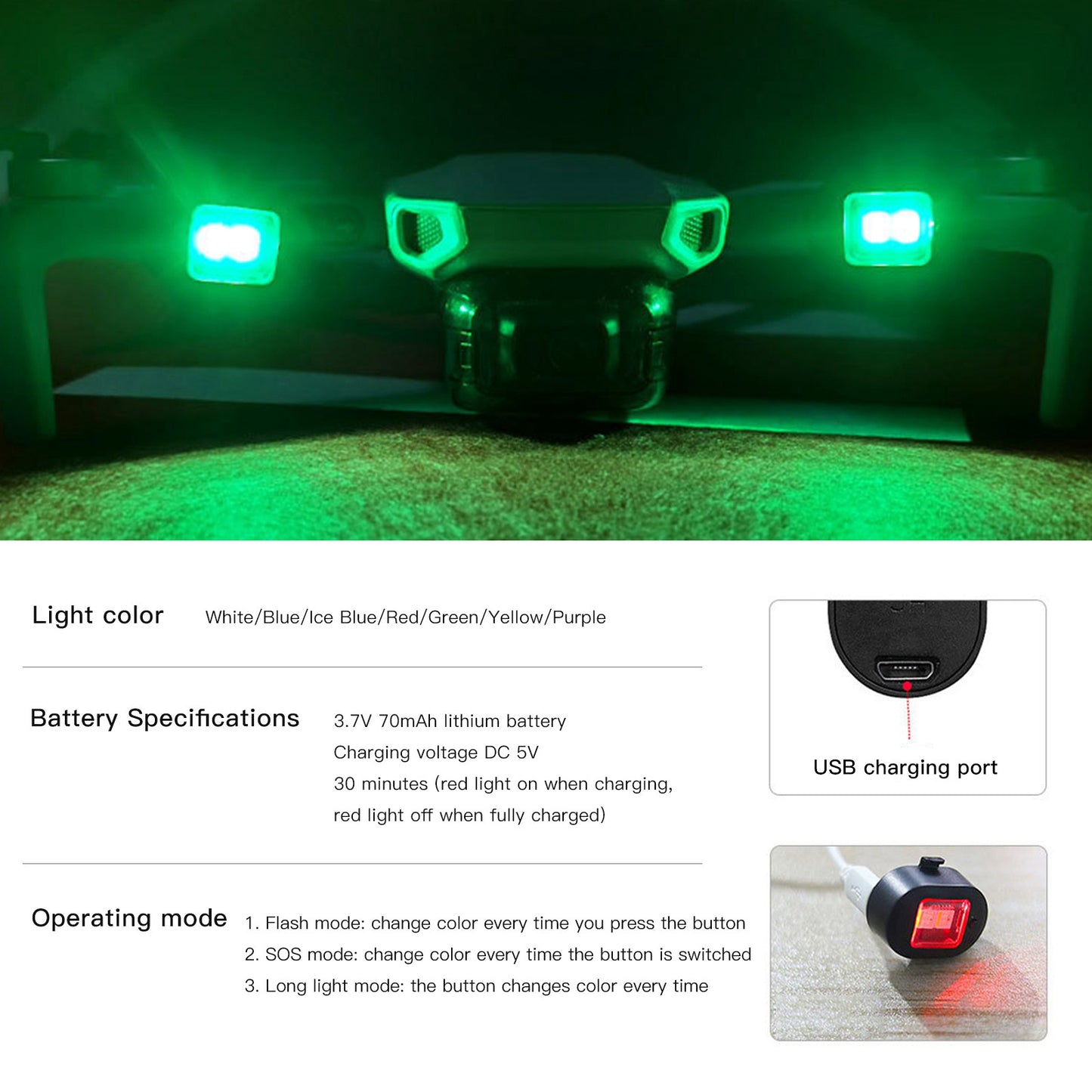 DABSD040 For DJI Mini 3 Pro/Air 2S/Mavic 3 7-Color LED Drone Light Rechargeable Drone Night Flight Flashing Lamp